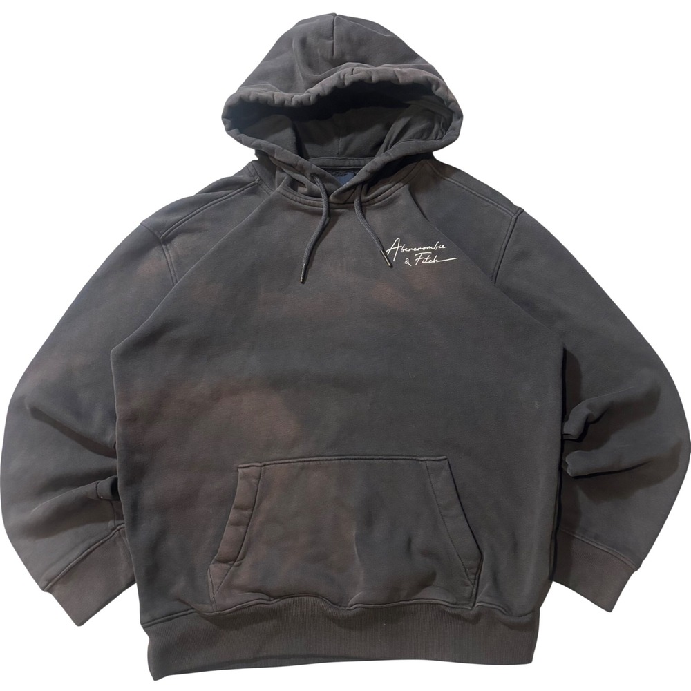 Abercrombie & Fitch Hoodie Mens Small Black Sun Faded Washed Script Logo